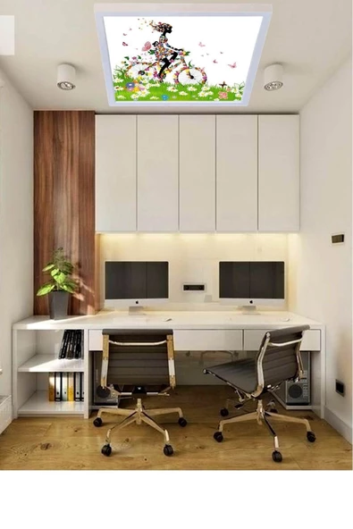 Gökyüzü Panel Bisikletli Kız Genç Odası Led Aydınlatma Avize- 54w Modern Tasarım 60x60 Beyaz Işık Tavan Lambası - 2