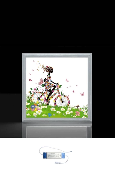 Gökyüzü Panel Bisikletli Kız Genç Odası Led Aydınlatma Avize- 54w Modern Tasarım 60x60 Beyaz Işık Tavan Lambası - 3