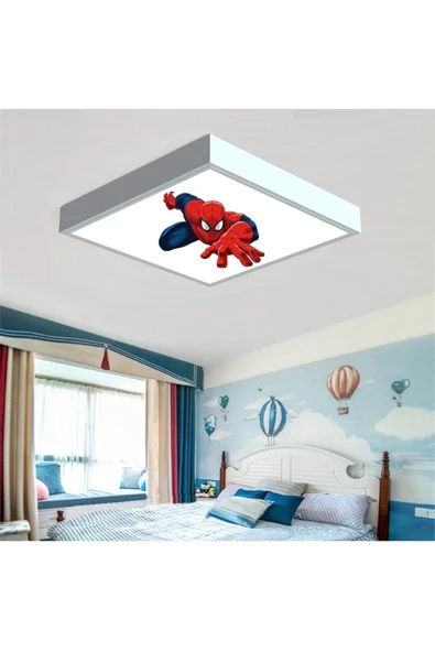 Gökyüzü Panel Spider Man Çocuk Led Avize-ışık 54w Güç-60x60 Beyaz Kare Çerçeve- White Homojen Aydınlatma-led Pcb- - 2