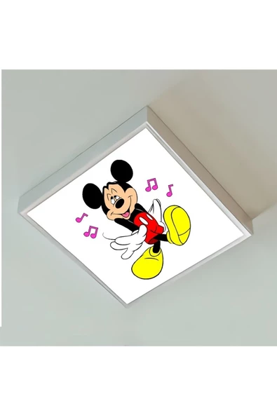 Gökyüzü Panel Mickey Mause Çocuk Odası Avize- 54w Homojen Aydınlatma-60cmx60cm Kare-beyaz Led-metal Sağlam Çerçeve