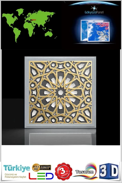 Gökyüzü Panel 3d Baskılı Led Avize Mimari Desen Tavan 54w Led Aydınlatma 60cmx60cm - Resim 2