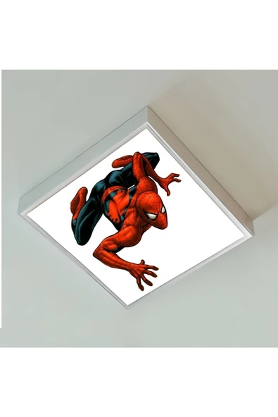 Gökyüzü Panel Spiderman Çocuk Odası Led Avize-54w Ekonomik-60cmx60cm Kare Beyaz Işık Led-beyaz Metal Çerçeve