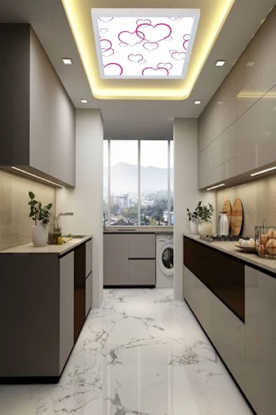Gökyüzü Panel Banyo Avize Kalp Tavana Model 48w Beyaz Çerçeveli - 6