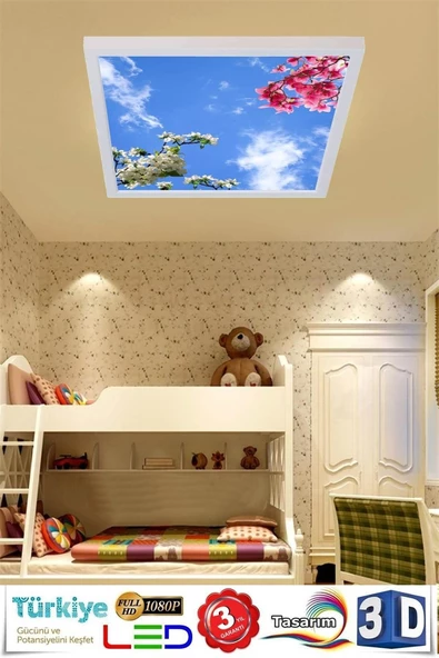 Gökyüzü Panel Çiçekli Gökyüzü Baskılı - 54w Avize,yeni Nesil Aydınlatma - Resim 3