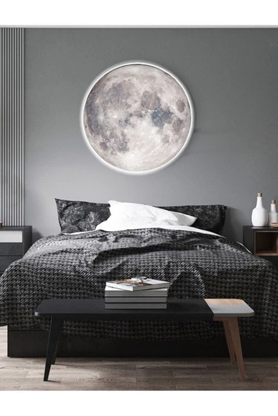 Gökyüzü Panel Salon Aplik Trend Ürün Moon Led Aplik 30cm Çap Led 25 Watt Modern Duvar Aplik Yatak Odası Aplik - 6
