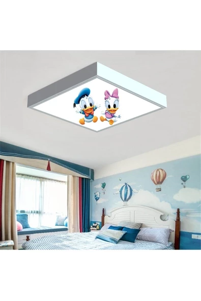 Gökyüzü Panel Baby Donald Duck Çocuk Odası Led Avize Göz Yormayaz-60 cmx60 cm Kare Beyaz Işık Beyaz Metal Çerçeve - 2