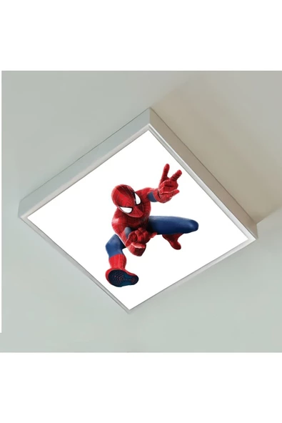 Gökyüzü Panel Spider Man Çocuk Odası Led Avize- 42w 60cmx60cm Beyaz Işık - 4