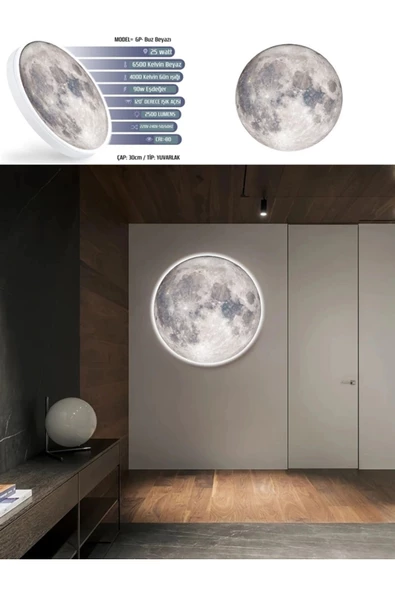 Gökyüzü Panel Modern Aplik-Moon Led 30 cm Çap 25watt - 3
