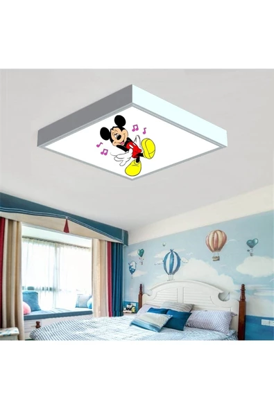 Gökyüzü Panel Mickey Mause Çocuk Odası Avize- 54w Homojen Aydınlatma-60cmx60cm Kare-beyaz Led-metal Sağlam Çerçeve - 3