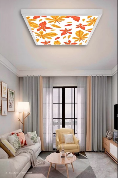 Gökyüzü Panel Living Room Chandelier-autumn Leaves-60cmx60cm-54w Led-square-led Lamp-new Chandelier-new Light