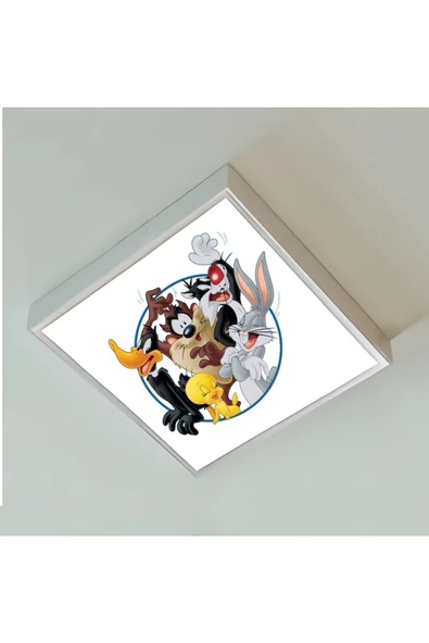 Gökyüzü Panel Disney Çocuk Odası Led Avize-60x60 Baskılı Led Avize- Beyaz Çerçeve-led Işık-54w Homojen Dağılım