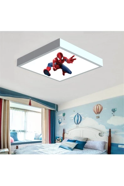 Gökyüzü Panel Spider Man Çocuk Odası Led Avize- 42w 60cmx60cm Beyaz Işık - 3