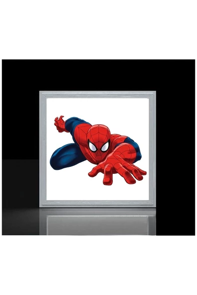 Gökyüzü Panel Spider Man Çocuk Led Avize-ışık 54w Güç-60x60 Beyaz Kare Çerçeve- White Homojen Aydınlatma-led Pcb-