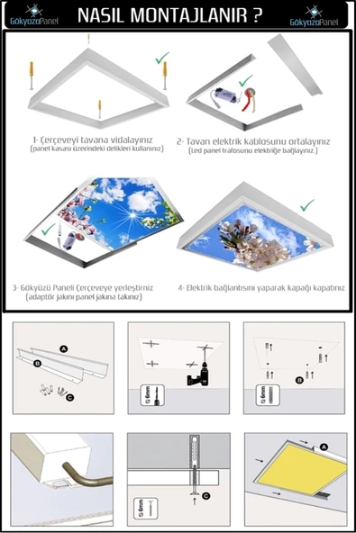 Gökyüzü Panel Çiçekli Gökyüzü Baskılı - 54w Avize,yeni Nesil Aydınlatma - Resim 6