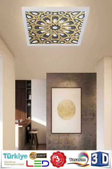 Gökyüzü Panel 3d Baskılı Led Avize Mimari Desen Tavan 54w Led Aydınlatma 60cmx60cm - Resim 6