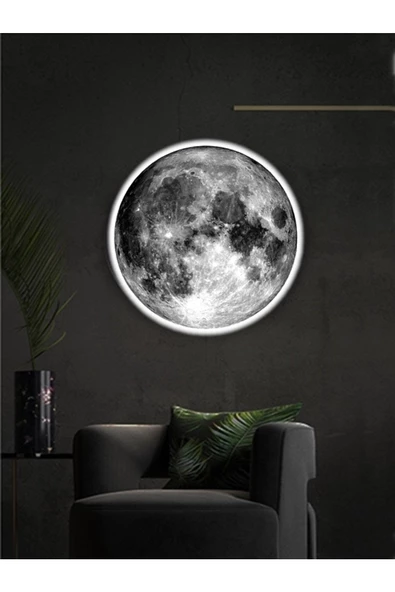 Gökyüzü Panel Moon Led Aplik, 30cm Çap, Led 25 Watt, Modern Aplik, Duvar Aplik, Yatak Odası Aplik, Duvar Lambası - 2