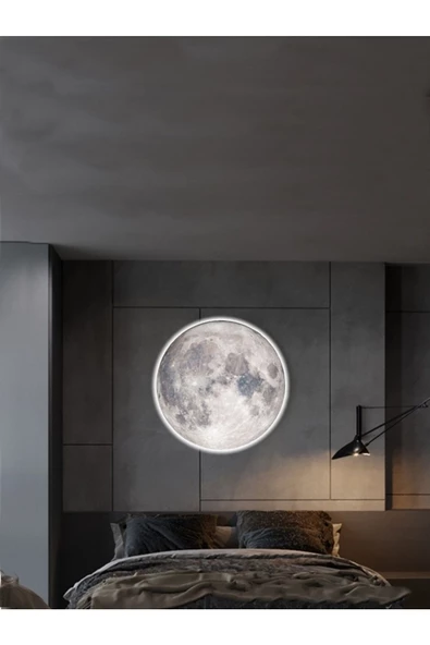 Gökyüzü Panel Salon Aplik-moon Led Aplik,30cm Çap, Led 25watt Modern Duvar Aplik Yatak Odası Aplik Duvar Lambası - 2