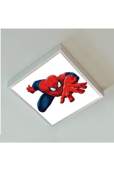 Gökyüzü Panel Spider Man Çocuk Led Avize-ışık 54w Güç-60x60 Beyaz Kare Çerçeve- White Homojen Aydınlatma-led Pcb- - 4