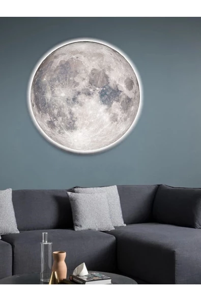 Gökyüzü Panel Salon Aplik Trend Ürün Moon Led Aplik 30cm Çap Led 25 Watt Modern Duvar Aplik Yatak Odası Aplik - 5