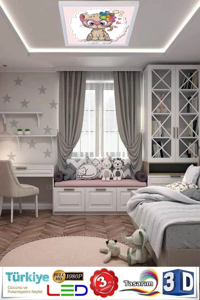 Gökyüzü Panel Kedicik Çocuk Odası Tavan Aydınlatma Led Avize - 5
