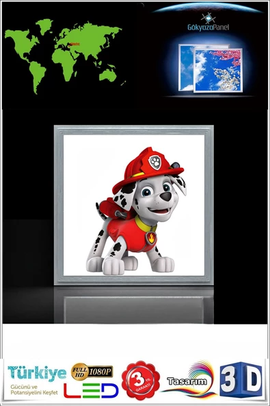 Gökyüzü Panel Itfayeci Köpek Çocuk Odası Avize 60cm X60cm Led Lamba 54w - 2