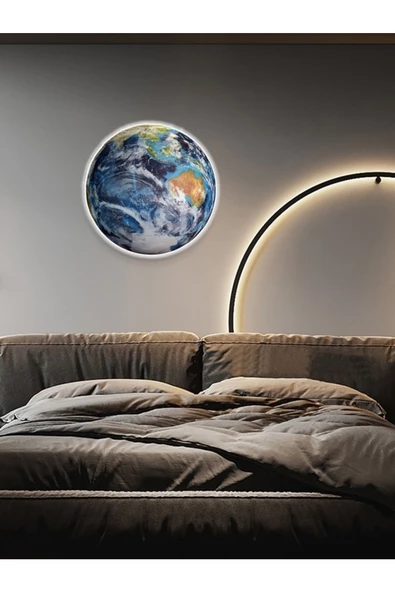 Gökyüzü Panel World Model,led Aplik, 30cm Çap,led 25watt, Modern,duvar Aplik, Yatak Odası Aplik,iç Mekan Aplik - 3