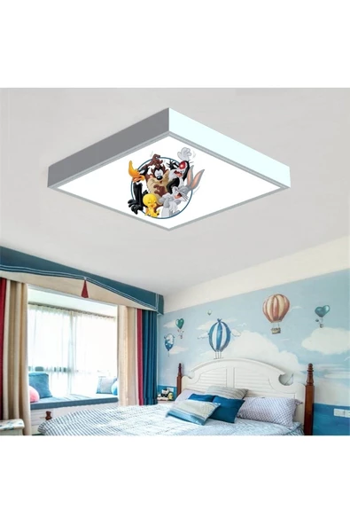 Gökyüzü Panel Disney Çocuk Odası Led Avize-60x60 Baskılı Led Avize- Beyaz Çerçeve-led Işık-54w Homojen Dağılım - 3