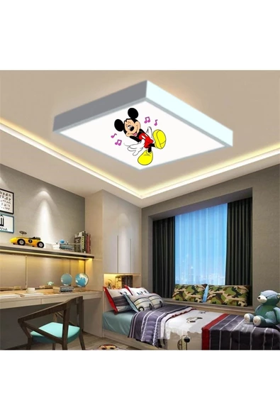 Gökyüzü Panel Mickey Mause Çocuk Odası Avize- 54w Homojen Aydınlatma-60cmx60cm Kare-beyaz Led-metal Sağlam Çerçeve - 2