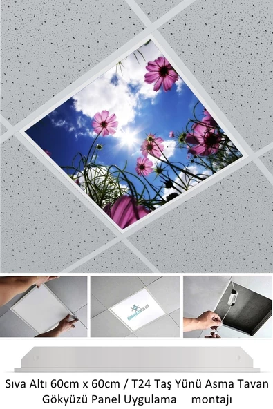 Gökyüzü Panel Asma Tavan Led-60cmx60 cm Sıva Altı-54w-6500k Led Panel Led Armatür- 60x60 Taş Yünü Asma Tavan Ledi - 3