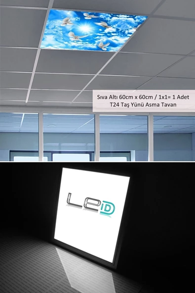 Gökyüzü Panel Asma Tavan Led-60cmx60cm-sıva Altı-54w-6500k-led Panel-led Armatür- 60x60 Taş Yünü Asma Tavan Ledi - 2