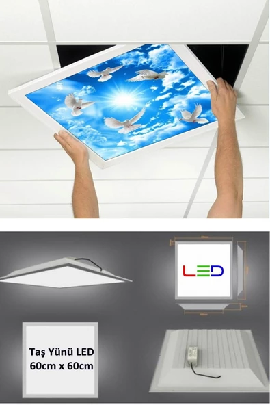 Gökyüzü Panel Asma Tavan Led-60cmx60cm-sıva Altı-54w-6500k-led Panel-led Armatür- 60x60 Taş Yünü Asma Tavan Ledi