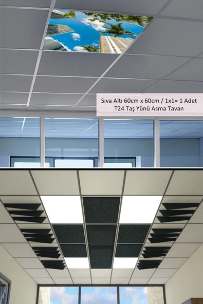 Gökyüzü Panel New-60cmx60cm-asma Tavan Led-sıva Altı-54watt-led Panel-led Armatür-60x60 Taş Yünü Asma Tavan Ledi - 2