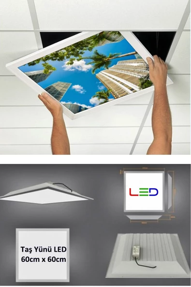 Gökyüzü Panel New-60cmx60cm-asma Tavan Led-sıva Altı-54watt-led Panel-led Armatür-60x60 Taş Yünü Asma Tavan Ledi - 3