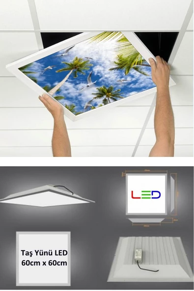 Gökyüzü Panel Asma Tavan-60cmx60cm-sıva Altı-54w-6500k-beyaz-led Panel-led Armatür- 60x60 Taş Yünü Asma Tavan Ledi - 2