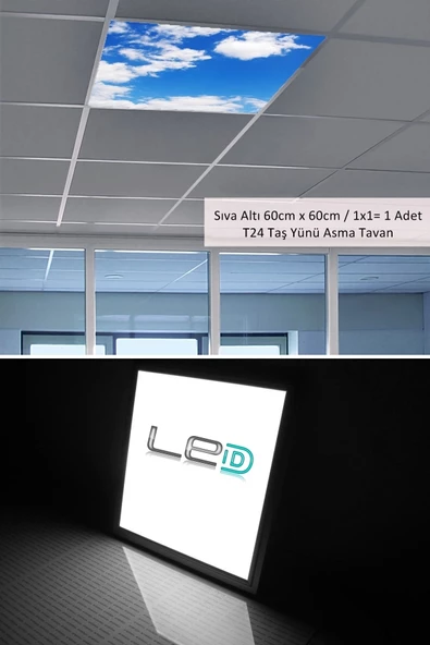 Gökyüzü Panel Asma Tavan Led-60cmx60cm-sıva Altı-54w-6500k-led Panel-led Armatür-60x60 Taş Yünü Asma Tavan Ledi-a+ - 2