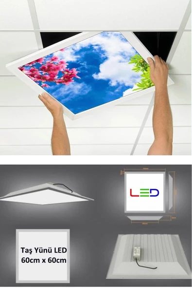 Gökyüzü Panel 60cmx60cm-asma Tavan Led-sıva Altı-54w-beyaz-led Panel-led Armatür-60x60 Taş Yünü Asma Tavan Ledi - 2