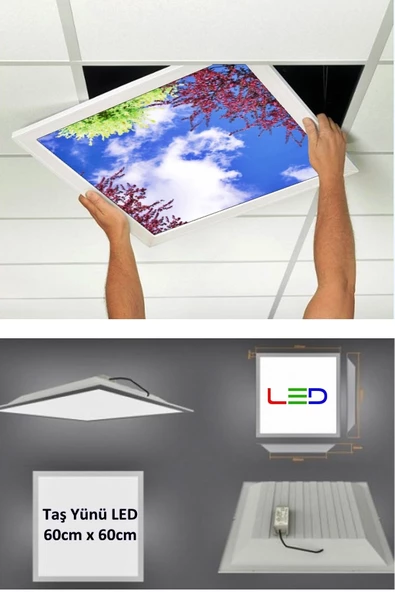 Gökyüzü Panel Asma Tavan Led-60cmx60cm-sıva Altı-54w-6500k-led Panel-led Armatür- 60x60 Taş Yünü Asma Tavan Ledi - 2