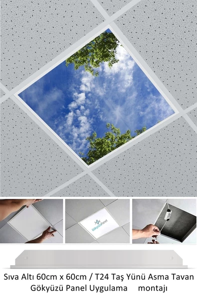 Gökyüzü Panel Led Armatür-60cmx60cm-asma Tavan Led-sıva Altı-54w-beyaz-led Panel-60x60 Taş Yünü Asma Tavan Ledi-a+ - 2
