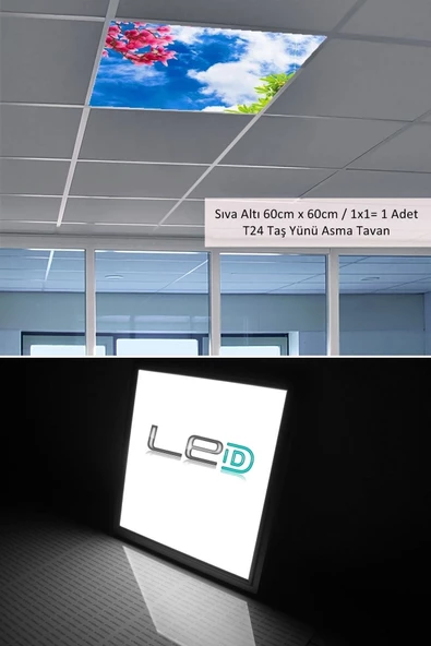Gökyüzü Panel 60cmx60cm-asma Tavan Led-sıva Altı-54w-beyaz-led Panel-led Armatür-60x60 Taş Yünü Asma Tavan Ledi - 3