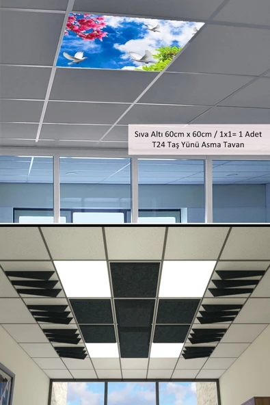 Gökyüzü Panel Asma Tavan-60cmx60cm-sıva Altı-54w-6500k-beyaz-led Panel-led Armatür- 60x60 Taş Yünü Asma Tavan-led - 4