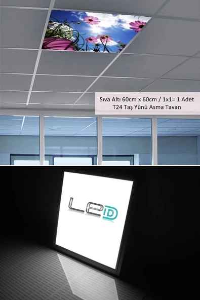 Gökyüzü Panel Asma Tavan Led-60cmx60 cm Sıva Altı-54w-6500k Led Panel Led Armatür- 60x60 Taş Yünü Asma Tavan Ledi - 2