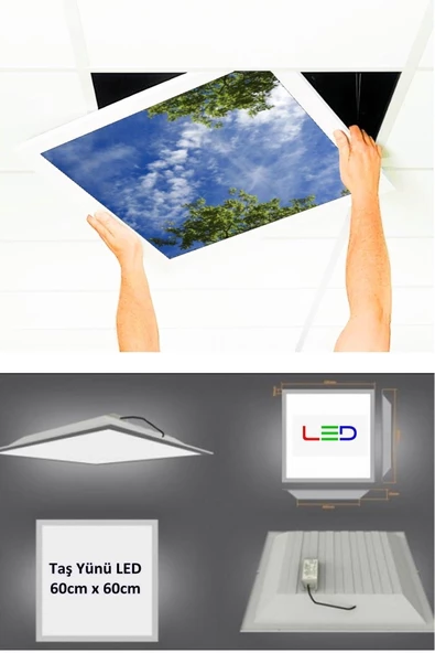 Gökyüzü Panel Led Armatür-60cmx60cm-asma Tavan Led-sıva Altı-54w-beyaz-led Panel-60x60 Taş Yünü Asma Tavan Ledi-a+ - 3