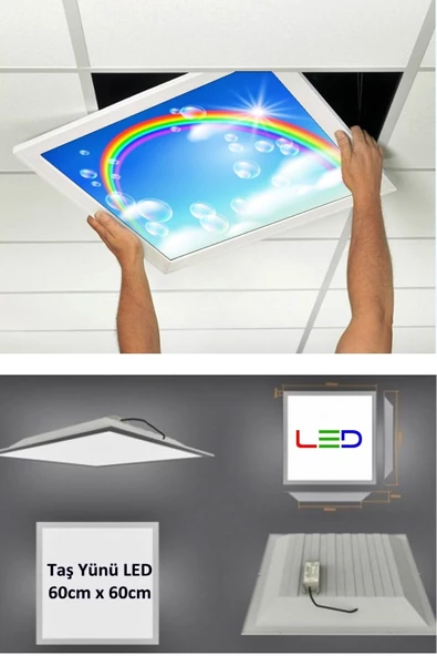 Gökyüzü Panel 60cmx60cm-asma Tavan-sıva Altı-54w-6500k-beyaz-led Panel-led Armatür- 60x60 Taş Yünü Asma Tavan Ledi - 3