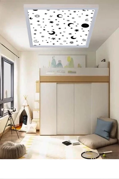 Gökyüzü Panel Gecemsi Tasarım, Led Avize, Yatak Odası Lamba,54w -büyük Boy Avize (60cmx60cm) - 3