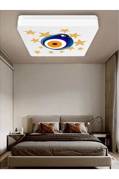 Gökyüzü Panel Lüks Yatak Odası Aydınlatma 25watt-30cm X 30cm Lüks Aydınlatma, Nazar Boncuğu, Yatak Avize Modelleri