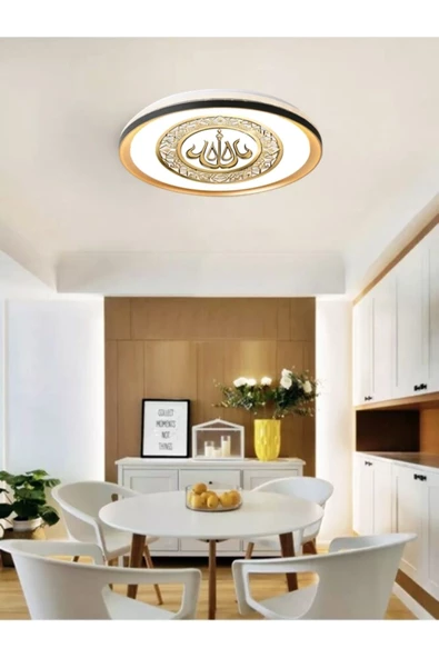 Gökyüzü Panel Yapay Zeka Tasarımlı , 3D BASKILI GOLD LEDLİ TAVAN ARMATÜR 45W – BEYAZ IŞIK – 7000K - 50cm Yuvarlak,