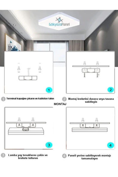 Gökyüzü Panel Lüks Yatak Odası Aydınlatma 25watt-30cm X 30cm Lüks Aydınlatma, Nazar Boncuğu, Yatak Avize Modelleri - 5