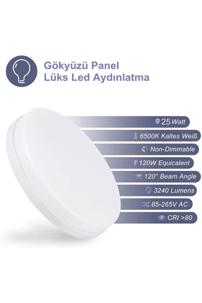 Gökyüzü Panel Mutfak Lüks Yuvarlak Avize 25watt-30cm X 30cm Lüks Led Aydınlatma, Lüks Yuvarlak Mutfak Avize - 6