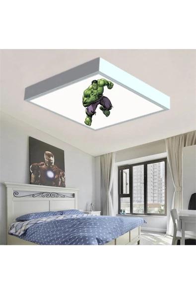 Gökyüzü Panel Hulk Çocuk Led Avize-ışık 54w Güçlü Aydınlatma-60x60 Beyaz Kare Çerçeve- White Homojen Aydınlatma