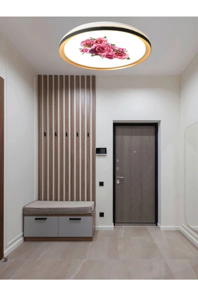 Gökyüzü Panel 50cm Yuvarlak Avize, Gül Baskı,Güçlü ışık,  GOLD LEDLİ TAVAN ARMATÜRÜ, 45Watt, BEYAZ IŞIK, 7000K, - 6